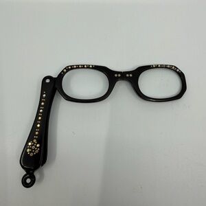Vintage Folding Lorgnette Black & rhinestone embellished opera-reading glasses